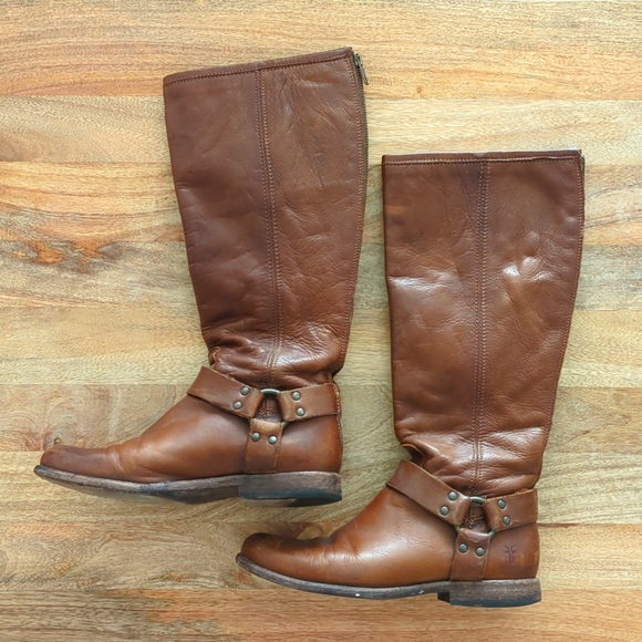 Frye Women's Phillip Harness Tall Leather Boot Cognac/Brown US 8.5 - Picture 1 of 10